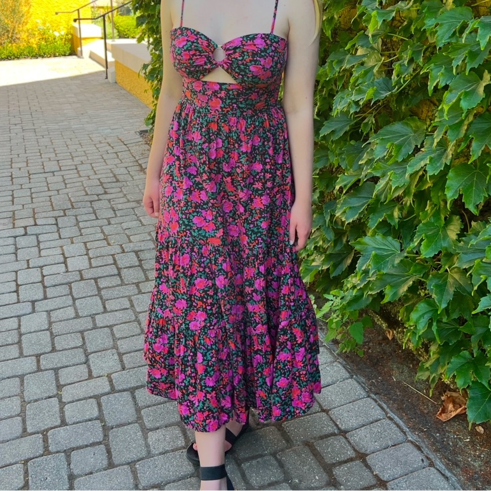 Bloomingdale's Aqua Floral Midi Dress S